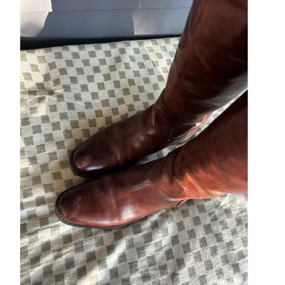 Franco Sarto Leather Riding Boots – Wide Calf | Cognac Brown | Knee-High - Picture 4 of 5